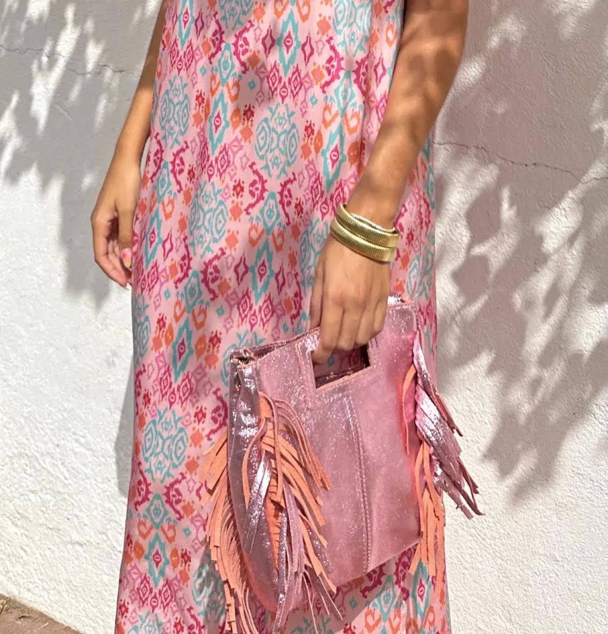 Bolso flecos metalizados