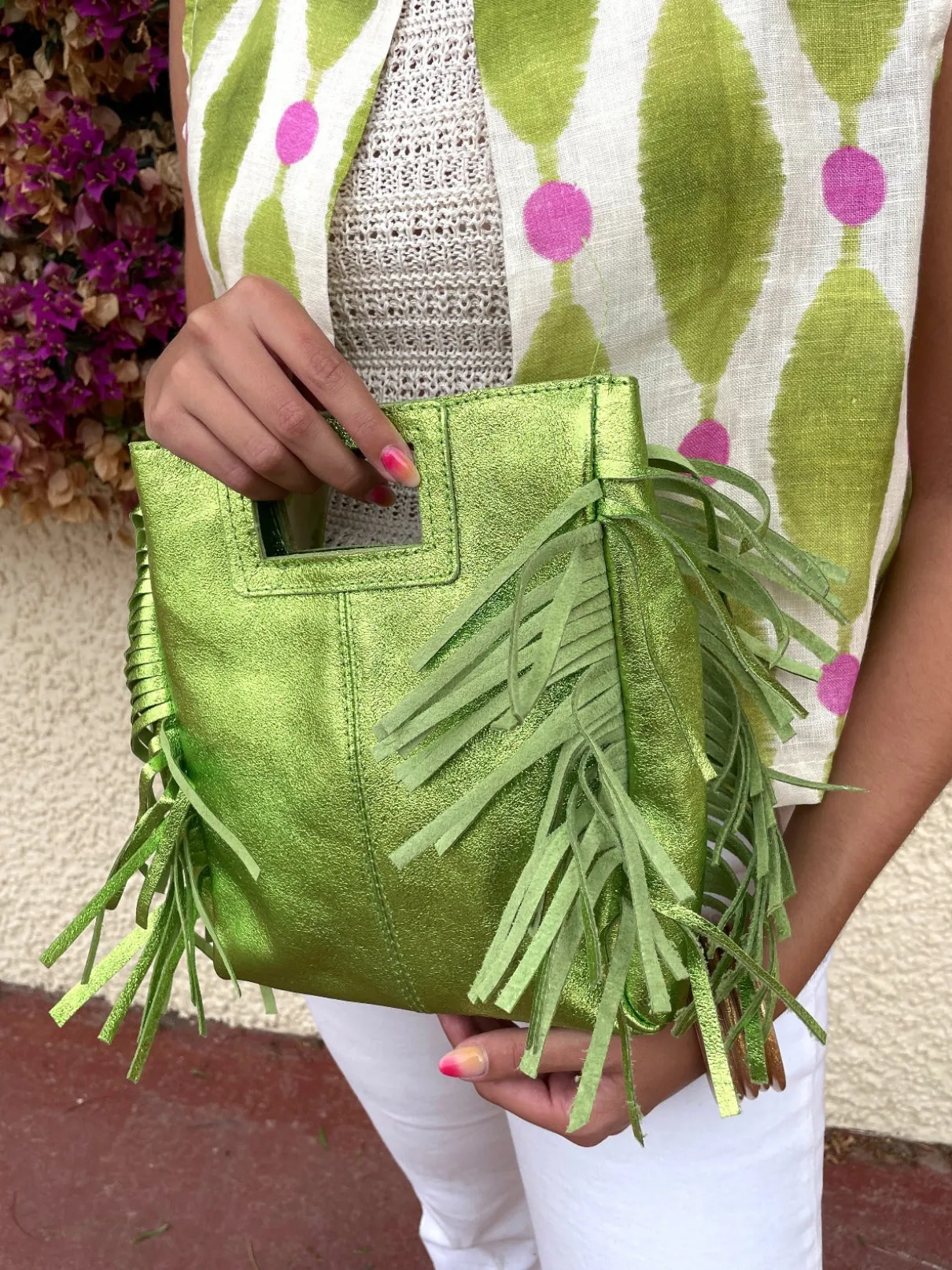 Bolso flecos metalizados