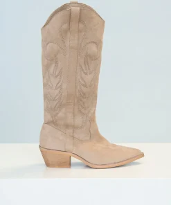 Bota alta cowboy bordado beige