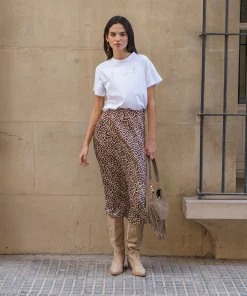 Falda evase animal print