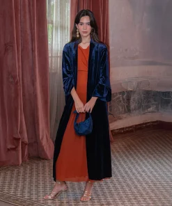 Kimono largo terciopelo azul marino