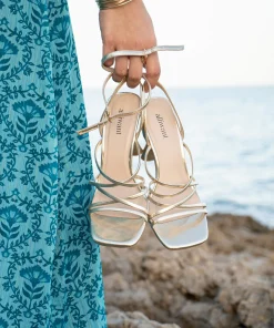 Sandalias tiras tacon Flore gold